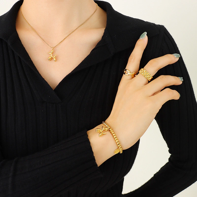 Gold Plated Cute Balloon Animal Dog Pendant  Puppy Necklace