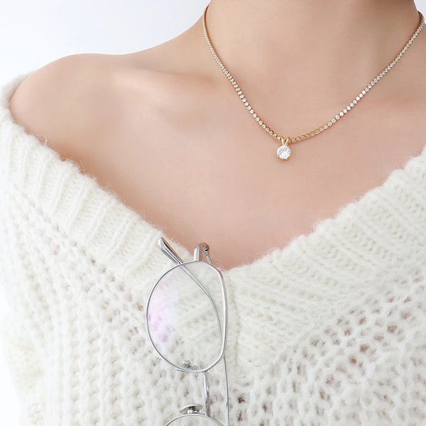 Stainless Steel Tennis Chain Pendant Necklace Jewelry