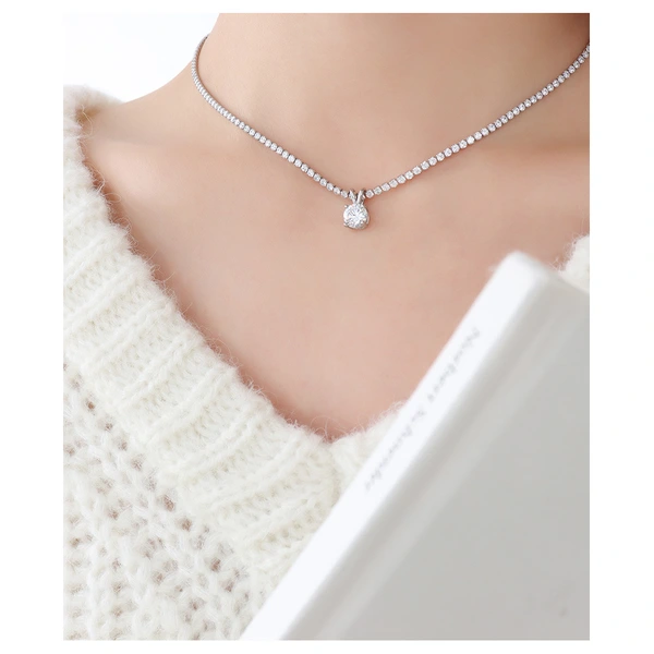 Stainless Steel Tennis Chain Pendant Necklace Jewelry
