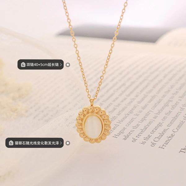 White Oval Moonstone Necklace and Earrings Jewelry Set