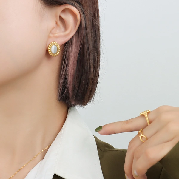 White Oval Moonstone Necklace and Earrings Jewelry Set