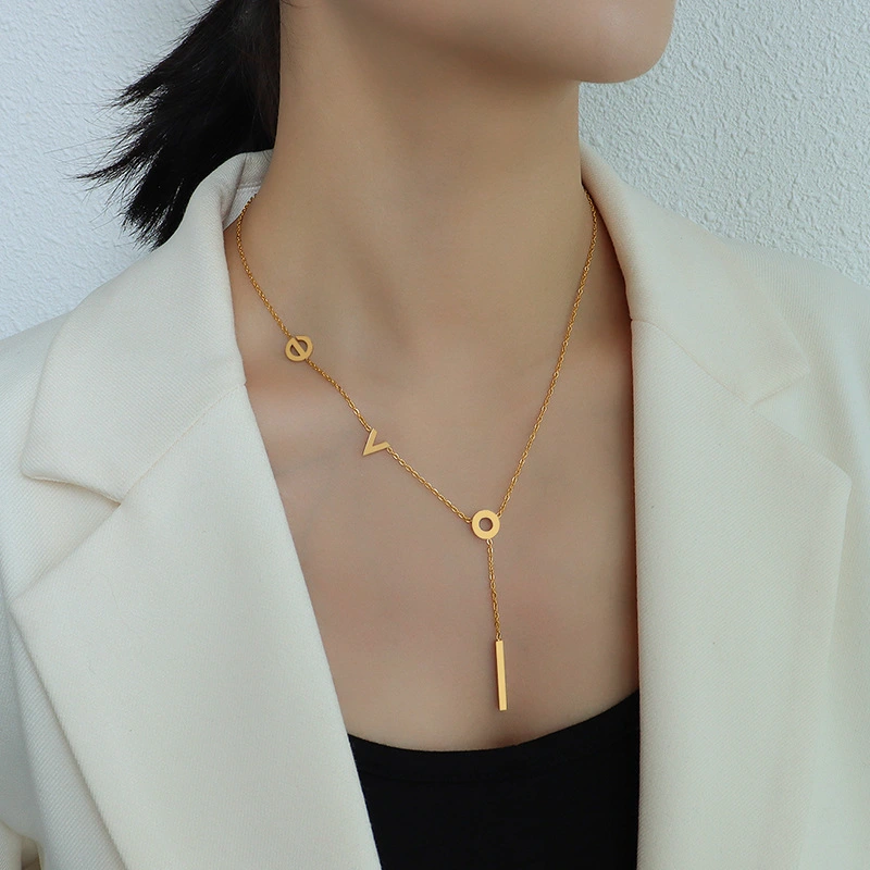 Stainless Steel Love Necklace in Gold color for Women Jewelry