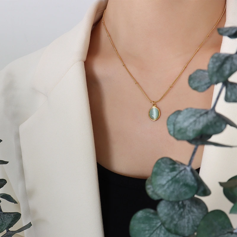 18K gold color Bobble Chain Light Jade Neckalce