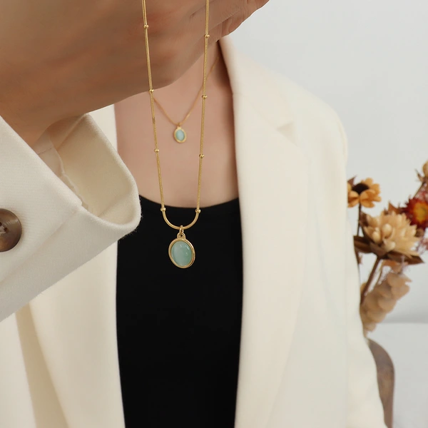 18K gold color Bobble Chain Light Jade Neckalce