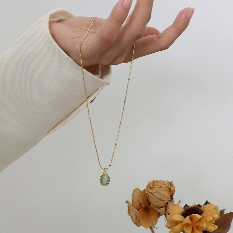 18K gold color Bobble Chain Light Jade Neckalce