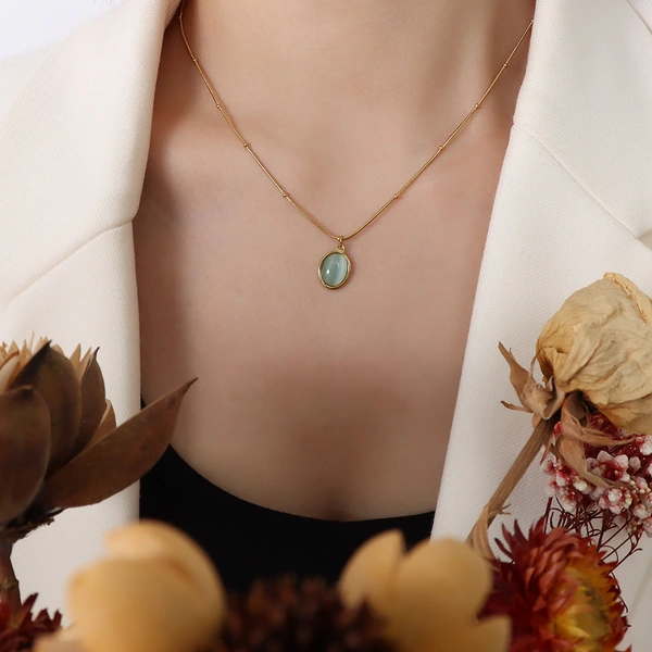 18K gold color Bobble Chain Light Jade Neckalce