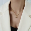 Yellow Gold Color White Cubic Zircon Moon Pendant Necklace