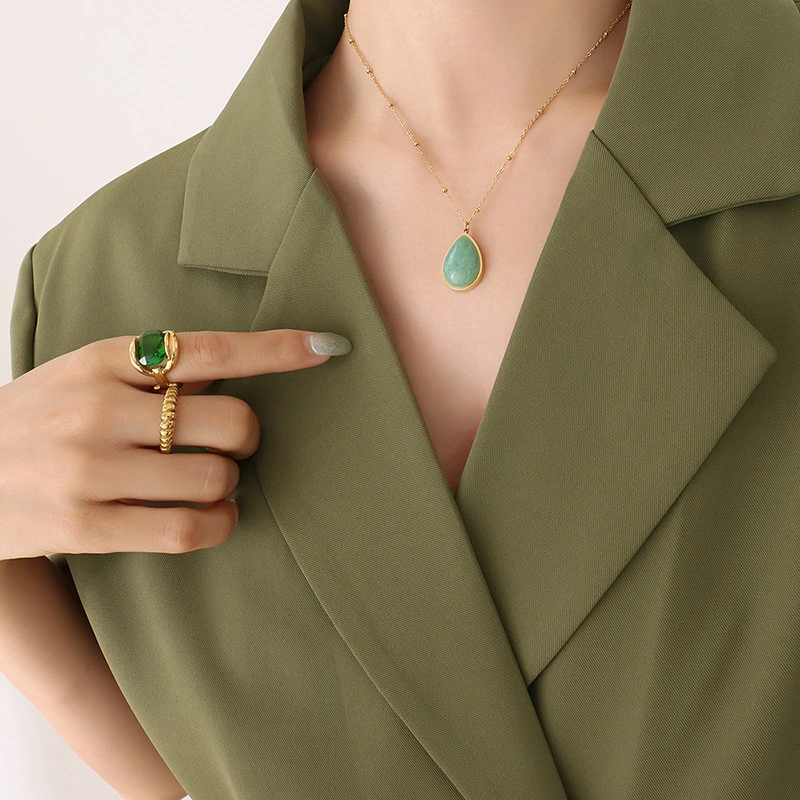 18K Gold Plated Bobble Chain Big Stone Pendant Neckalce