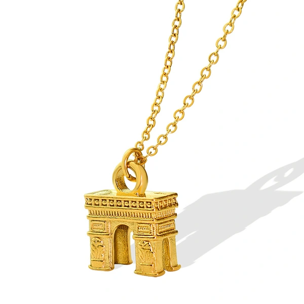 Gold Plated Arch of Triumph Women Pendant Necklace