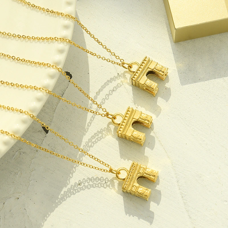 Gold Plated Arch of Triumph Women Pendant Necklace