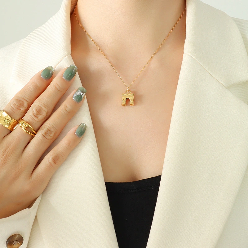 Gold Plated Arch of Triumph Women Pendant Necklace