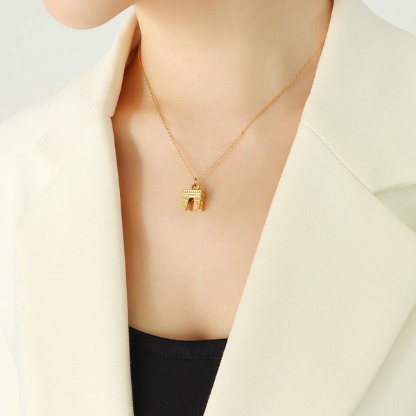 Gold Plated Arch of Triumph Women Pendant Necklace