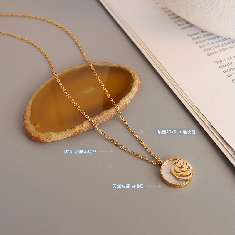 Gold Plated Cable Chain Mother of Pearl Pendant Necklace