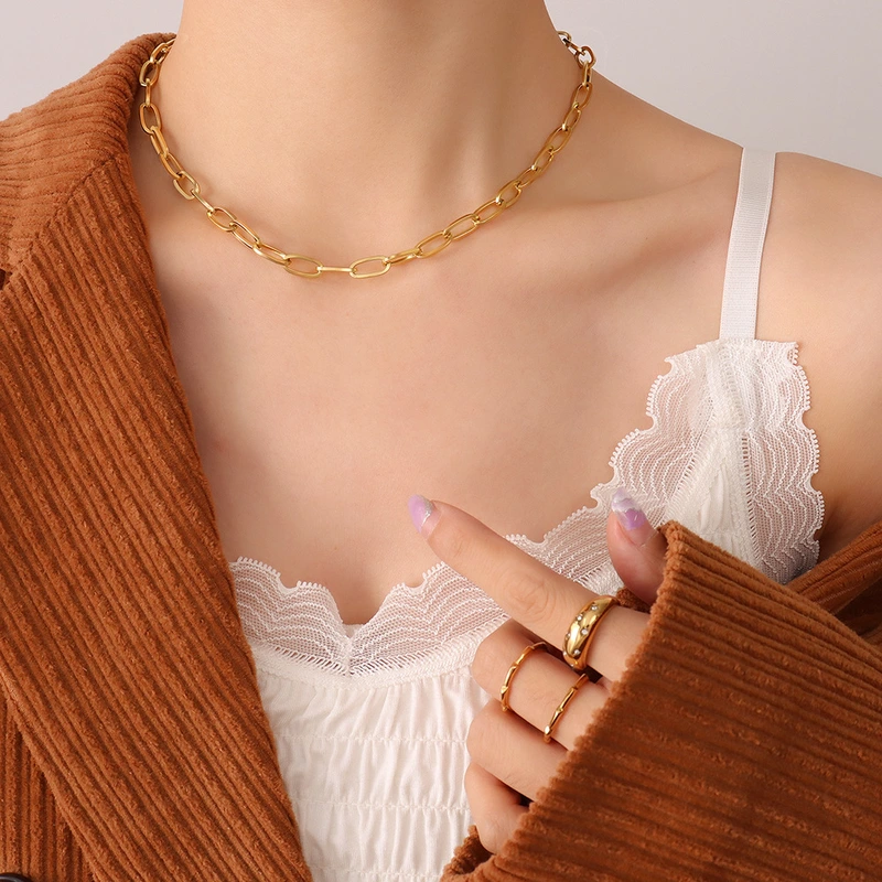 Paper Clip Chain and Beaded Chain Pendant Necklace