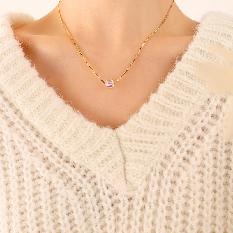 Box Chain colourfull Stone Women Neckalce Jewelry