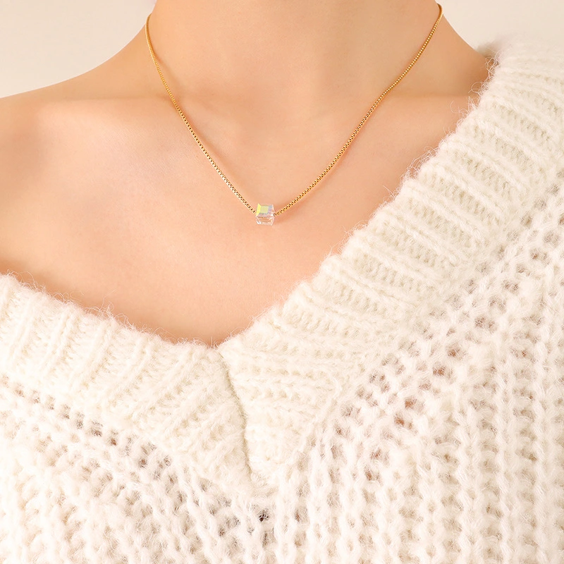 Box Chain colourfull Stone Women Neckalce Jewelry