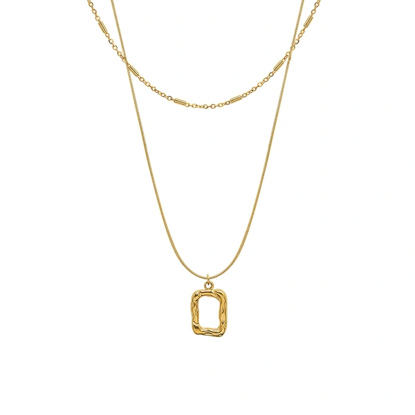 18K Gold Plated Square Snake Double Chain Pendant Necklace