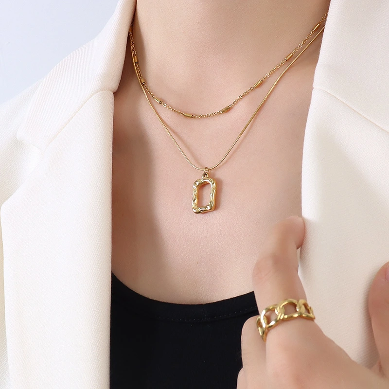 18K Gold Plated Square Snake Double Chain Pendant Necklace