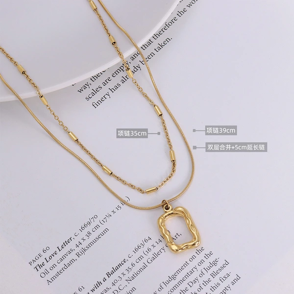 18K Gold Plated Square Snake Double Chain Pendant Necklace
