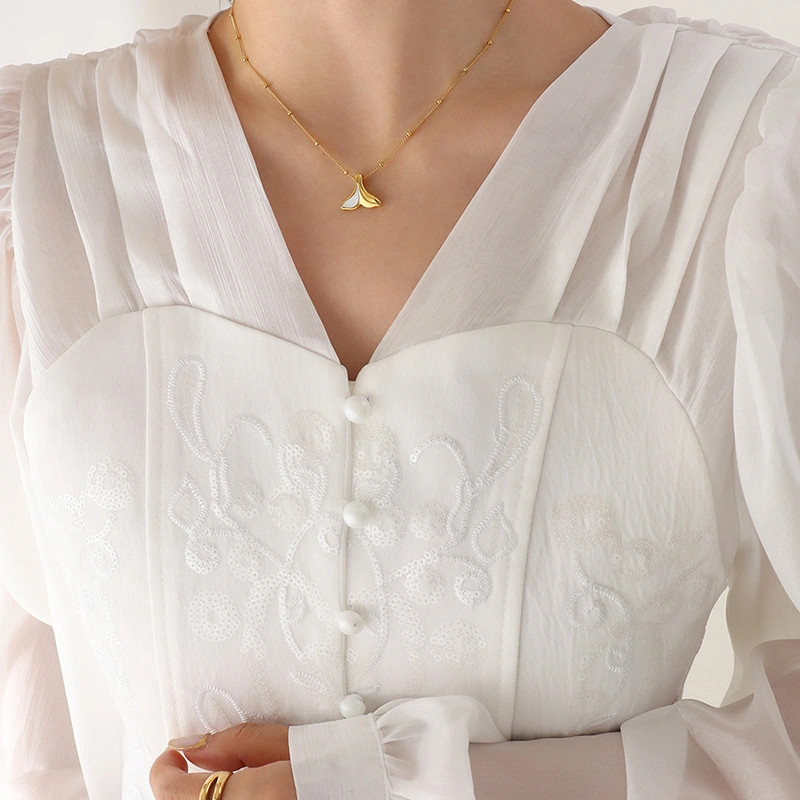 Bobble Chain Mother of Pearl Whale's Tail Pendant Necklace