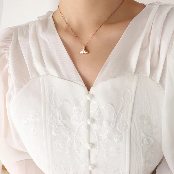 Bobble Chain Mother of Pearl Whale's Tail Pendant Necklace