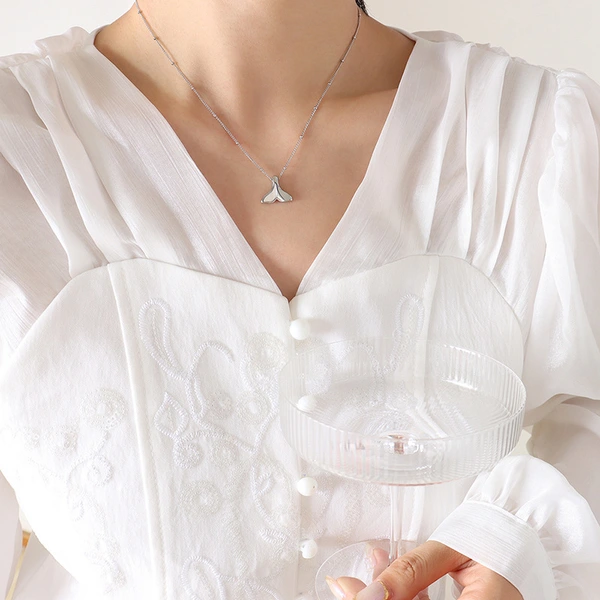 Bobble Chain Mother of Pearl Whale's Tail Pendant Necklace