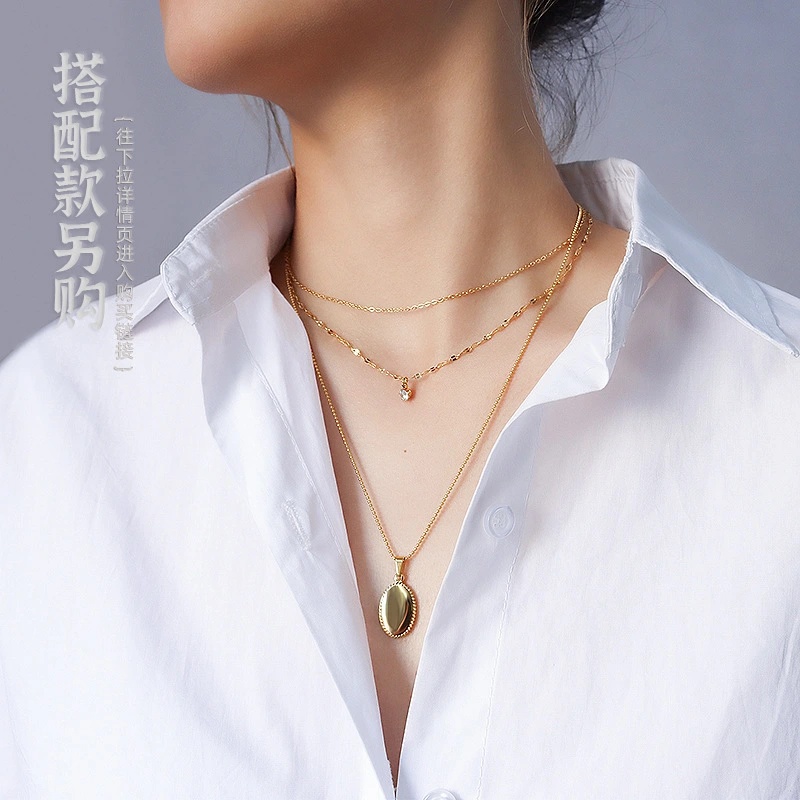 18K Gold Plated Double Chain Crystal Round Diamond Necklace