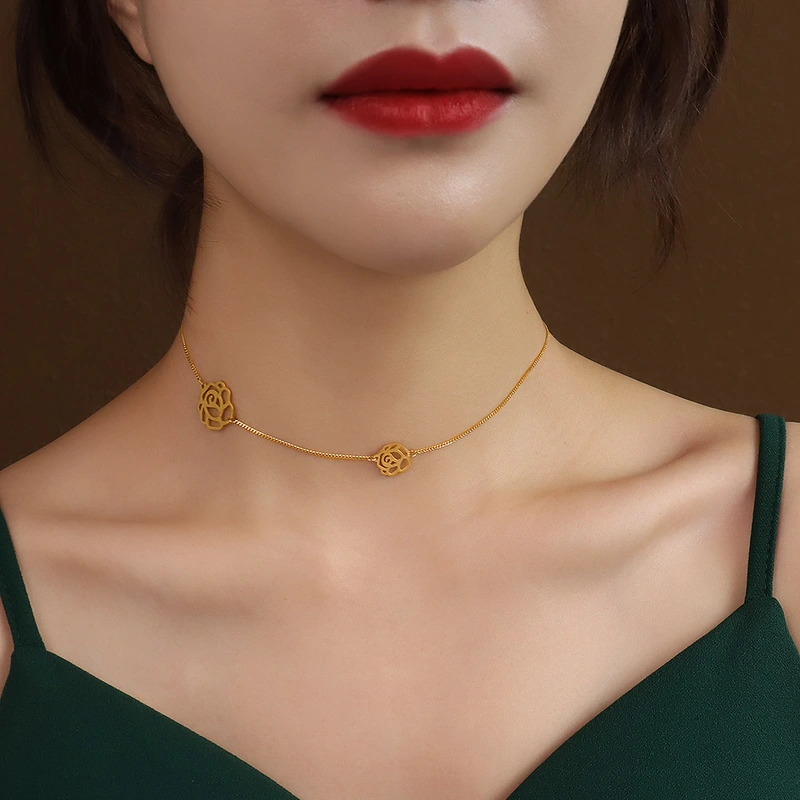 18K Fashion Women Jewelry Flower Choker Necklace 