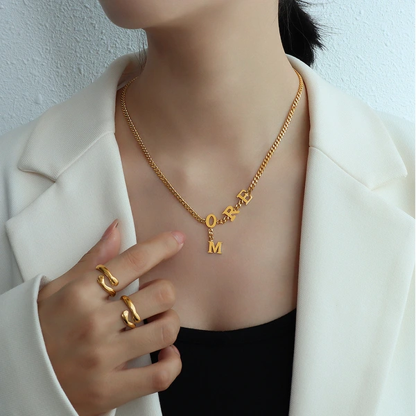 18K Gold Plated Fashion 5mm Cuban Chain Letter Neckalce