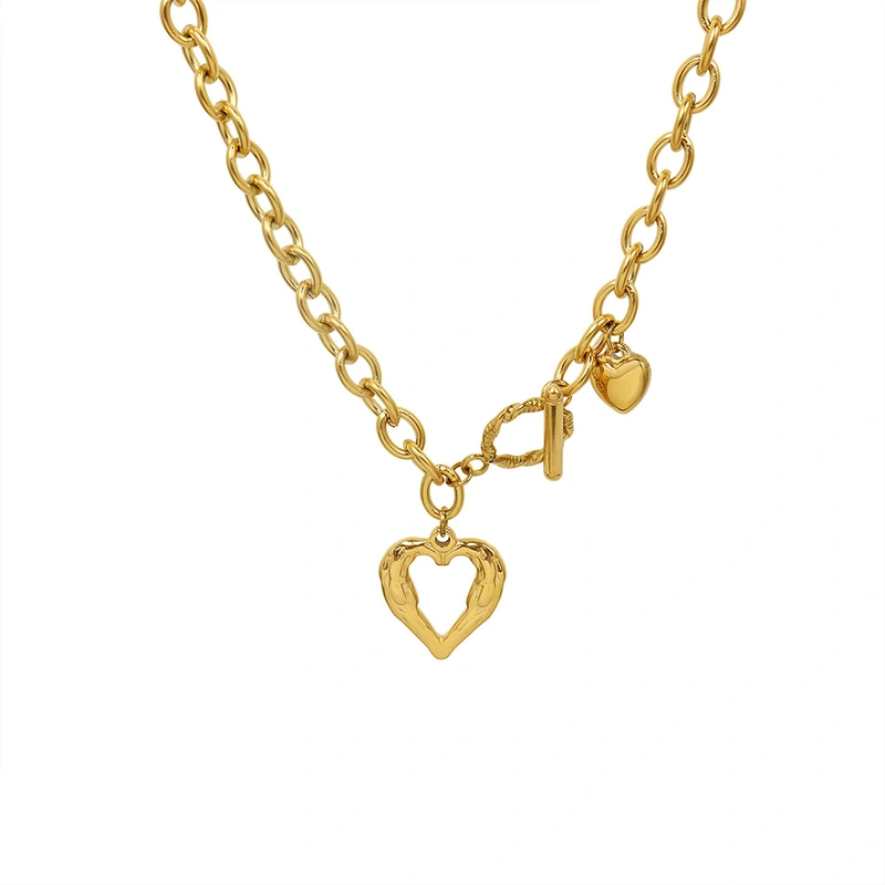 18K Gold Plated Angel Wing Love Heart T Bar Pendant Necklace
