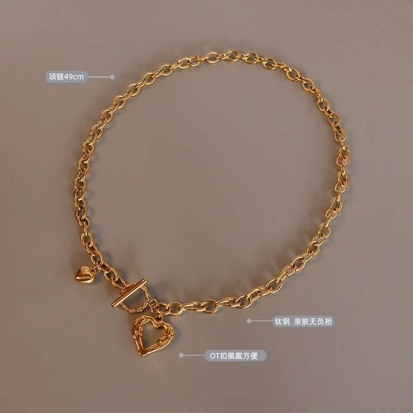 18K Gold Plated Angel Wing Love Heart T Bar Pendant Necklace