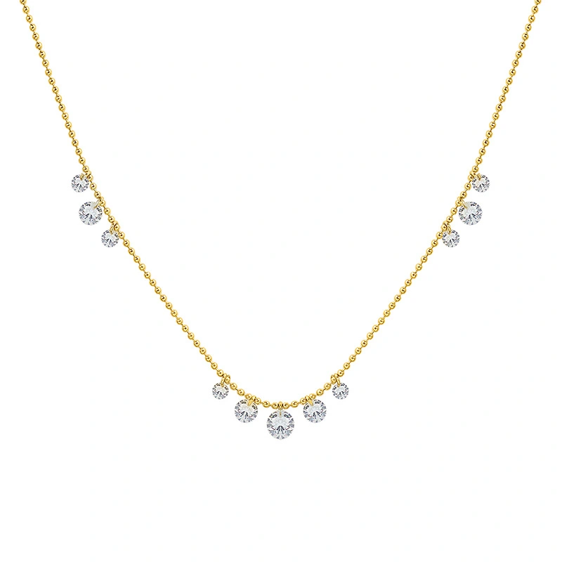 Fashion Beaded Chain Diamond Stone Steel Necklace