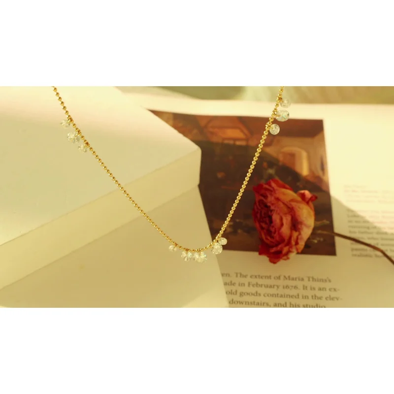 Fashion Beaded Chain Diamond Stone Steel Necklace