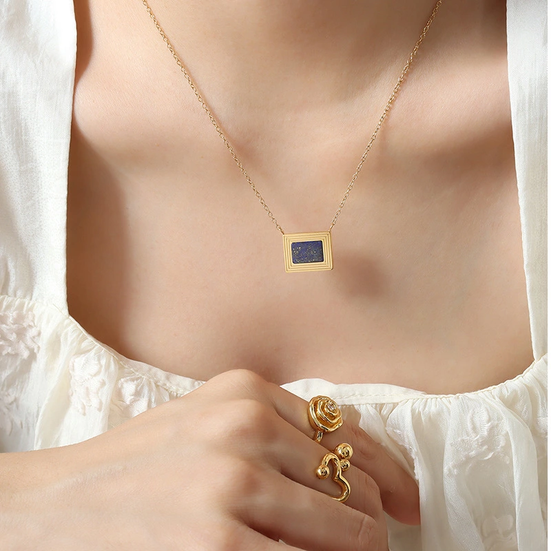 DIY Imitation Stone Gold Plated Geometry Pendant Necklace