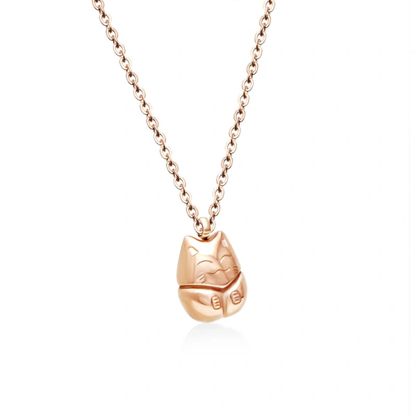 Cable Chain Lucky Fortune Cat Gold Plated Pendant Necklace