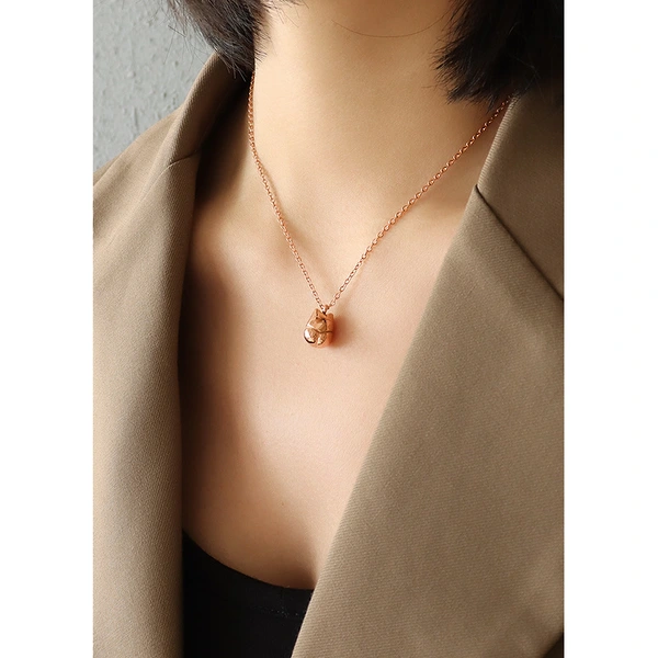 Cable Chain Lucky Fortune Cat Gold Plated Pendant Necklace