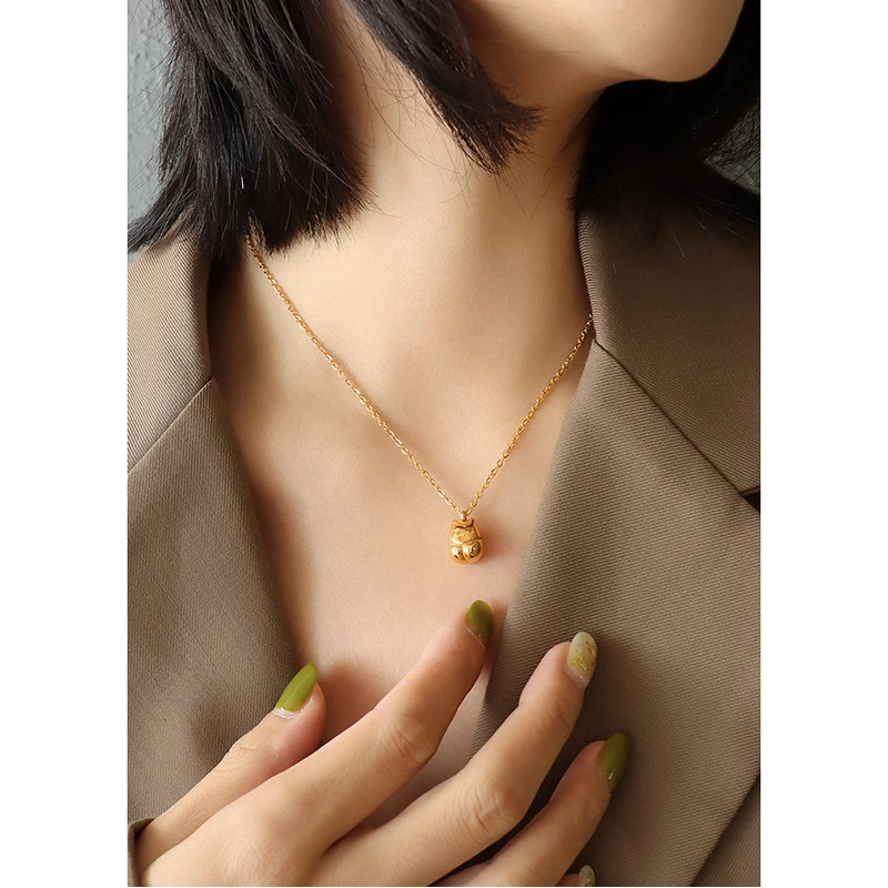 Cable Chain Lucky Fortune Cat Gold Plated Pendant Necklace