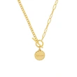 Gold Plated Curb Chain and Paper Clip Chain T Bar Pendant Necklace