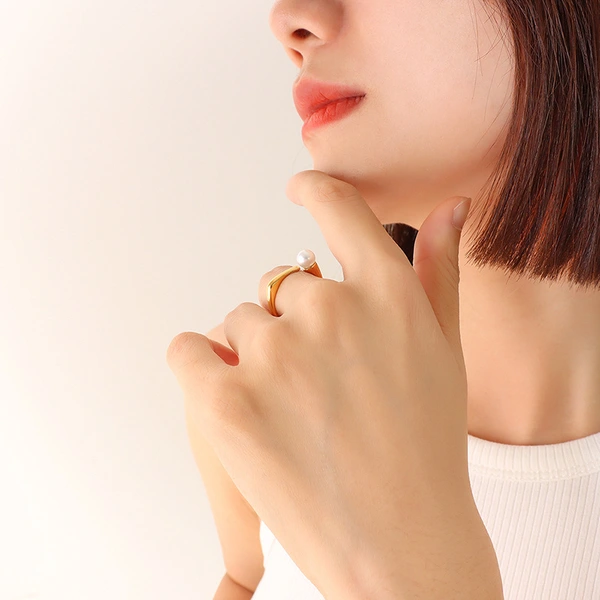 Gold Plated Women Fashion Jewelry Pearl Ring