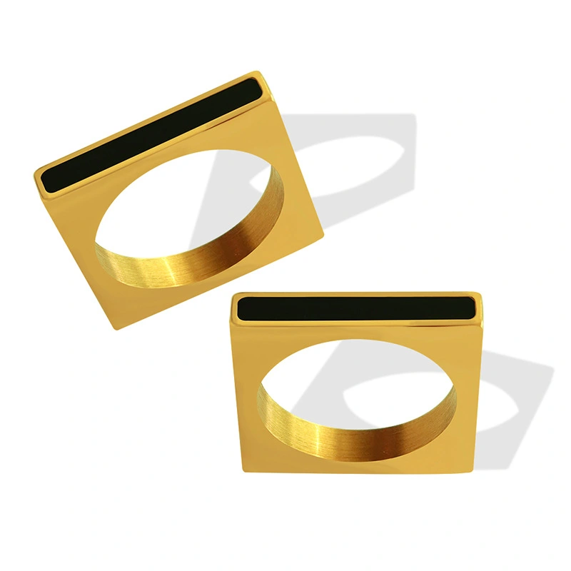 Gold Color Women Black Onyx Square Ring