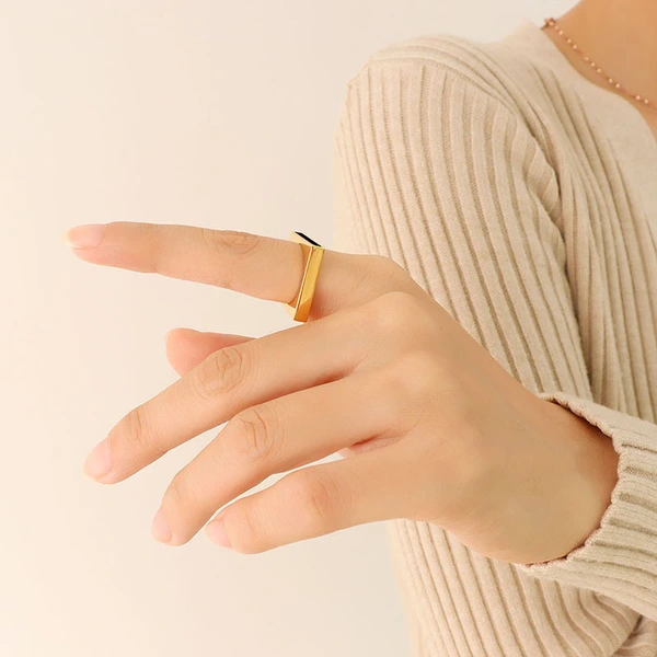 Gold Color Women Black Onyx Square Ring
