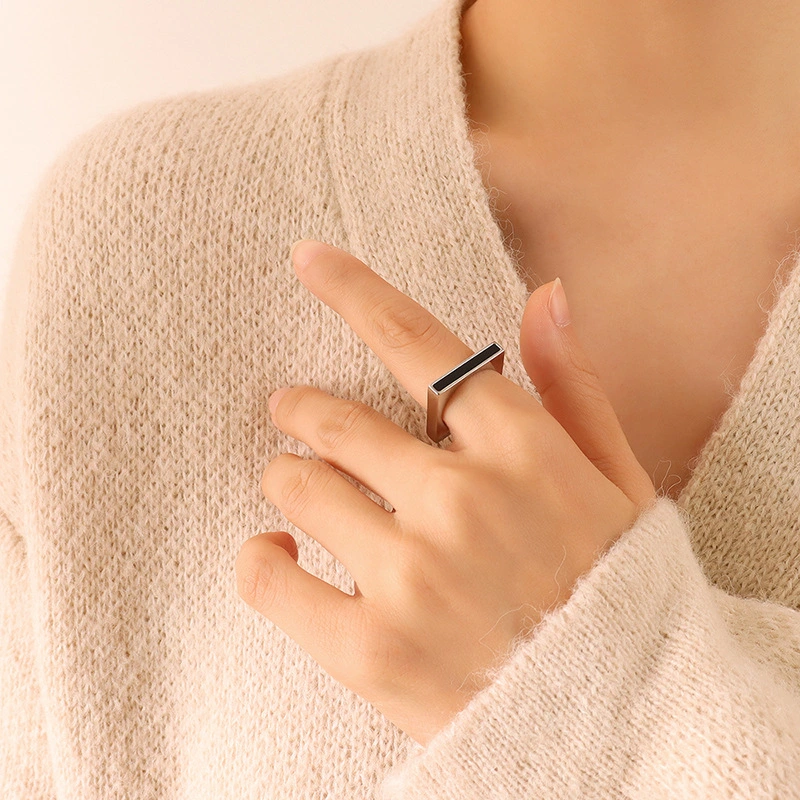 Gold Color Women Black Onyx Square Ring