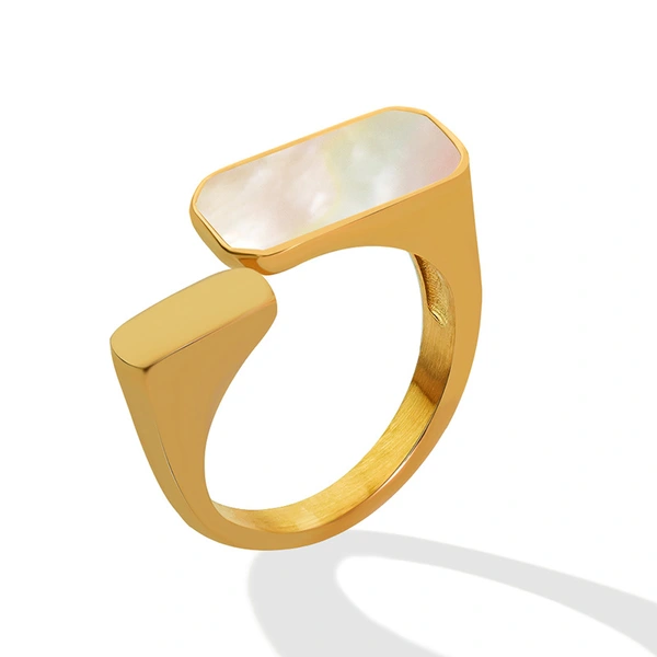 Gold Titanium Steel Pearl Adjustable Ring Fashion Style Spring