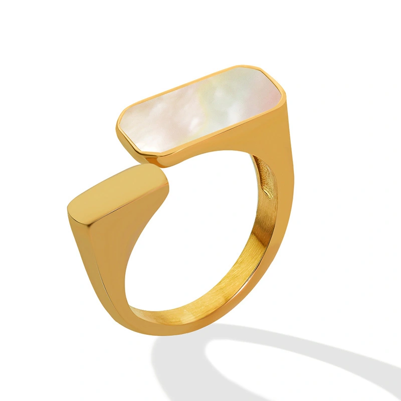 Gold Titanium Steel Pearl Adjustable Ring Fashion Style Spring