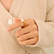 Gold Titanium Steel Pearl Adjustable Ring Fashion Style Spring