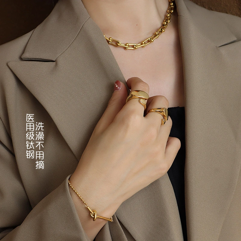 Titanium Steel Unique Open Style Gold Chunky Ring