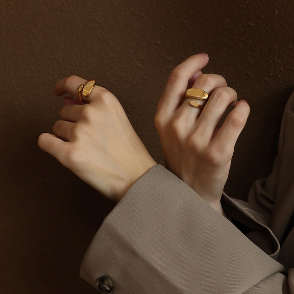 Titanium Steel Unique Open Style Gold Chunky Ring