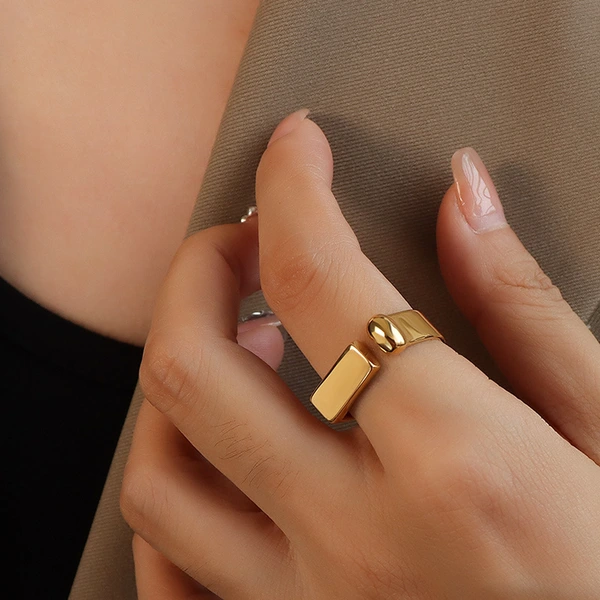 18K Yellow Gold Open Style Ring Women Jewelry