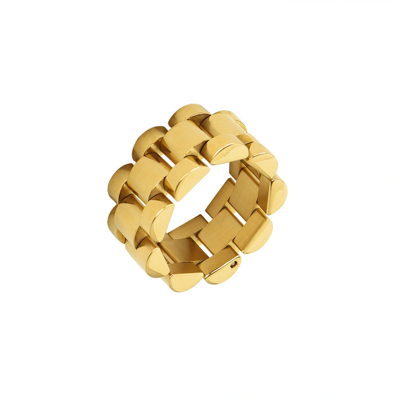 Stainless Steel 18K Gold Plated Rolex Style Ring