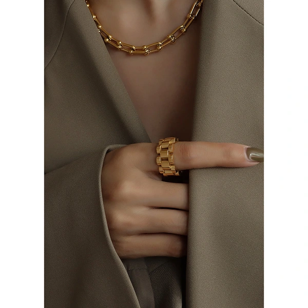 Stainless Steel 18K Gold Plated Rolex Style Ring